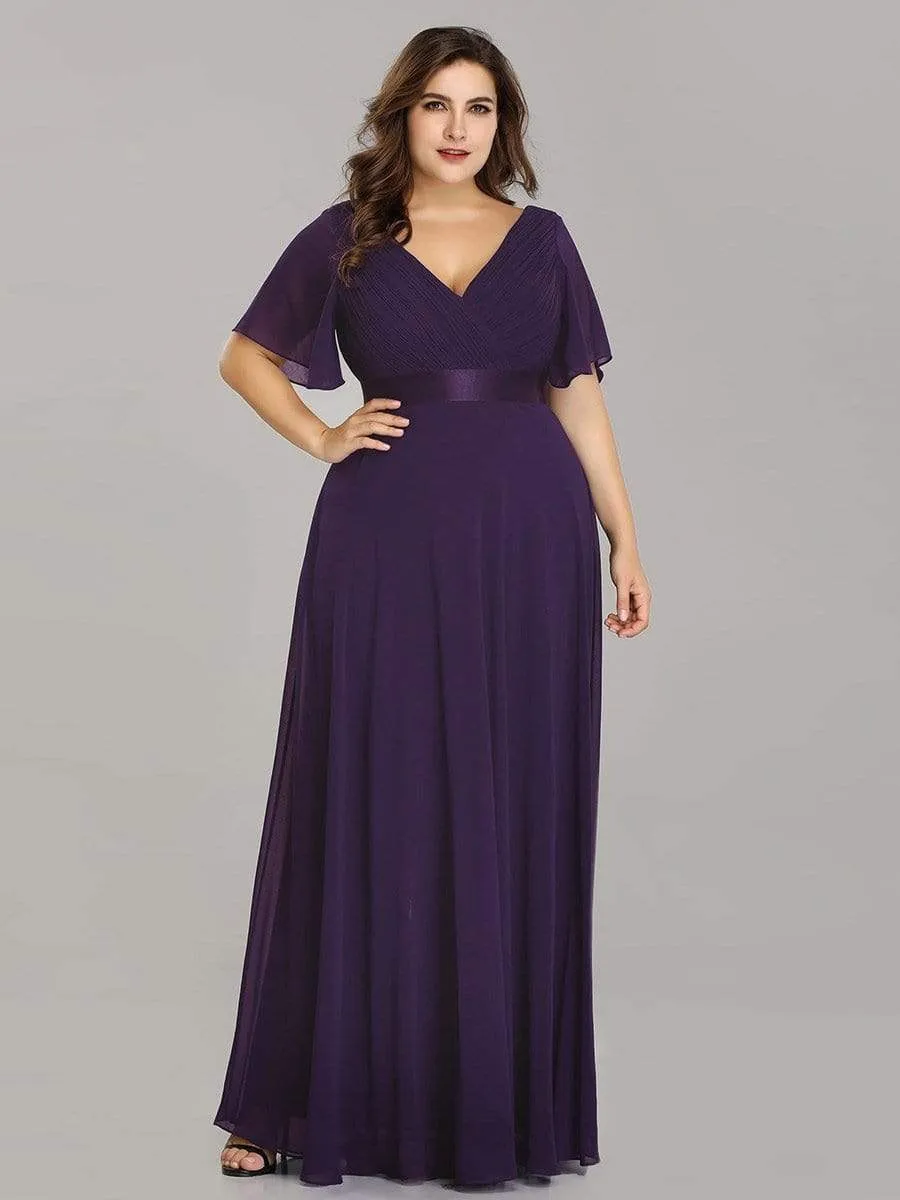 Plus Size Empire Waist Evening Dress with Short Sleeves