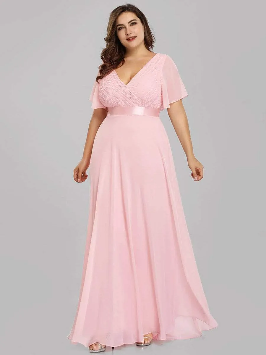 Plus Size Empire Waist Evening Dress with Short Sleeves