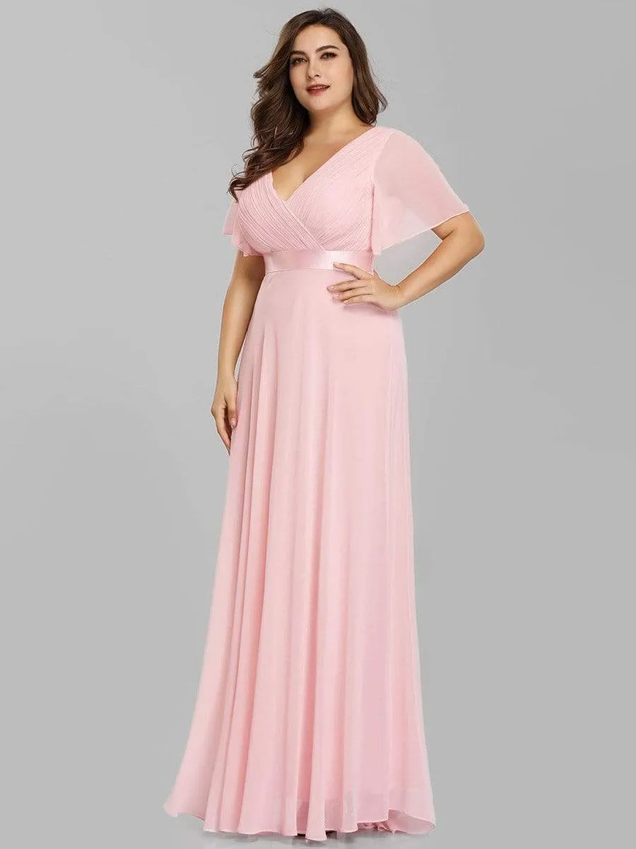 Plus Size Empire Waist Evening Dress with Short Sleeves