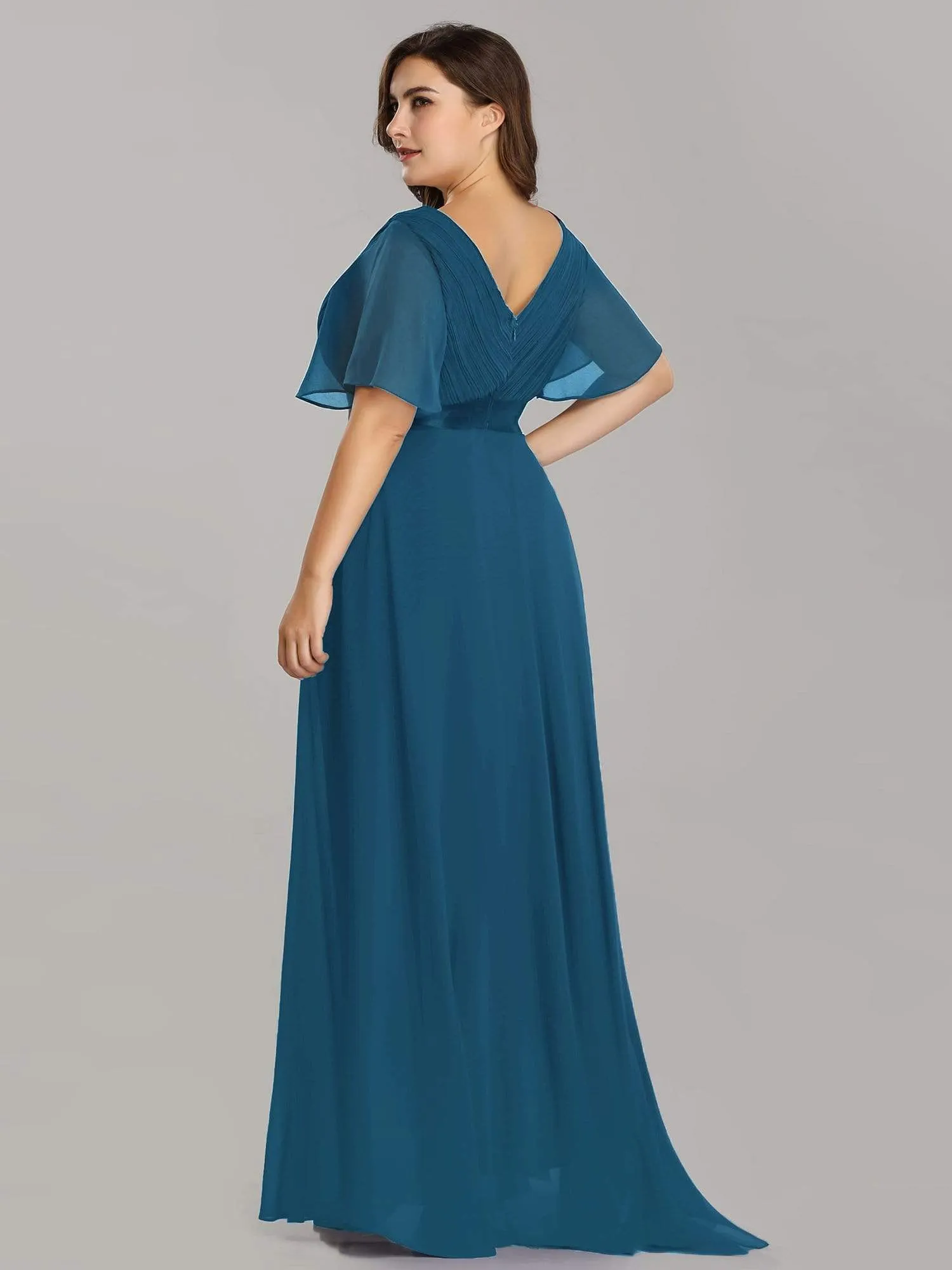 Plus Size Empire Waist Evening Dress with Short Sleeves