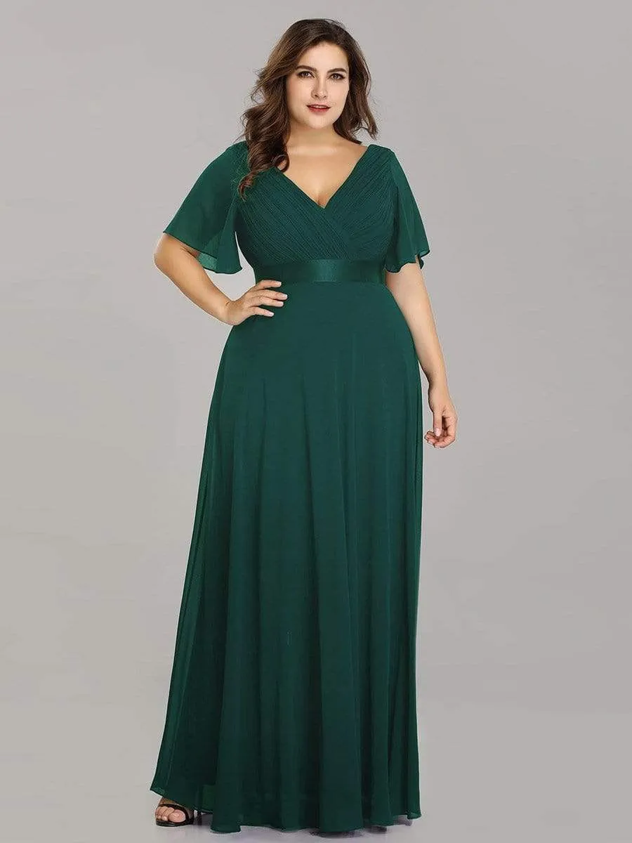 Plus Size Empire Waist Evening Dress with Short Sleeves