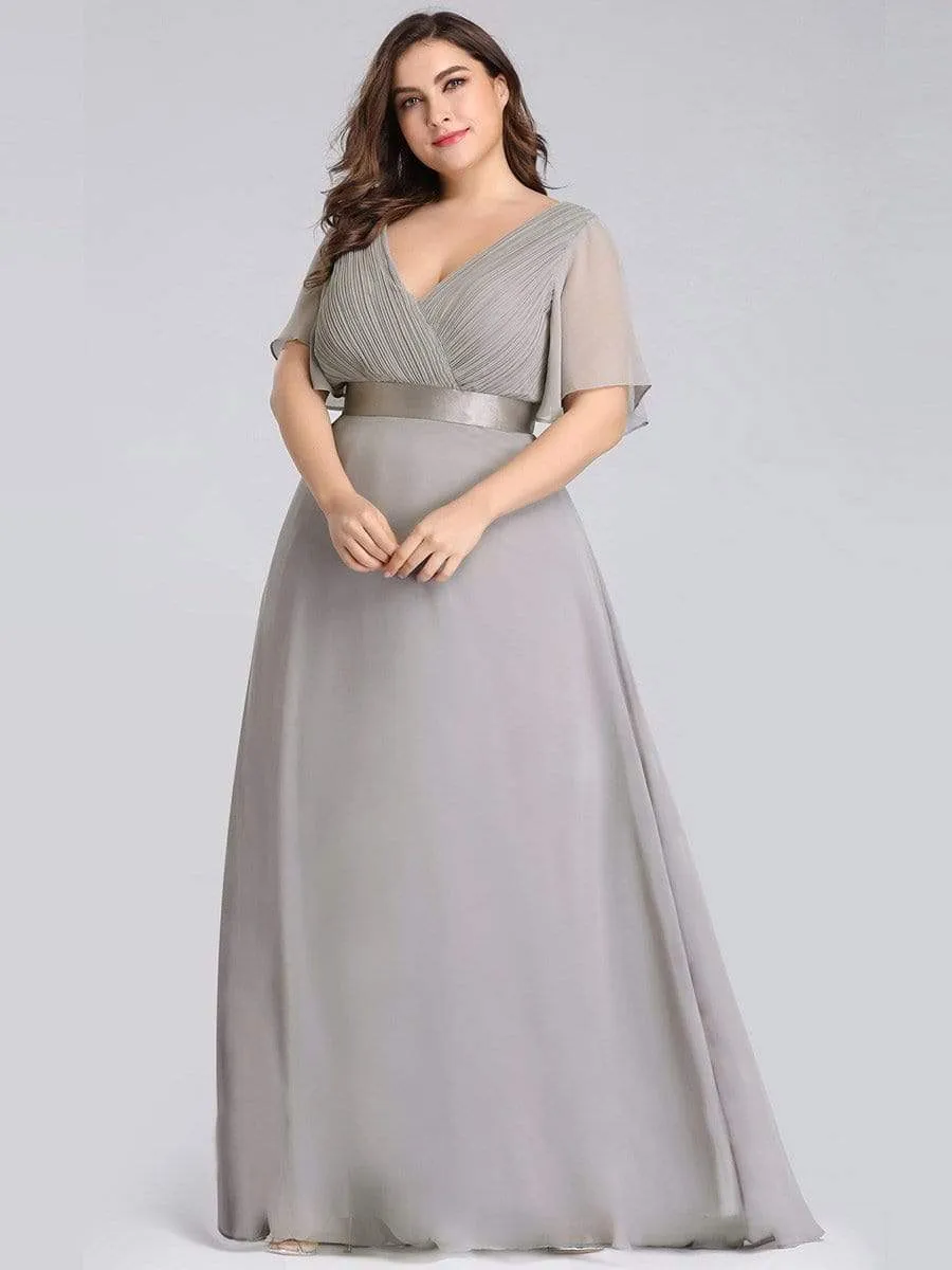 Plus Size Empire Waist Evening Dress with Short Sleeves