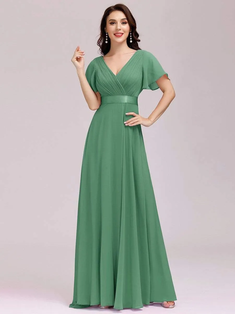 Plus Size Empire Waist Evening Dress with Short Sleeves