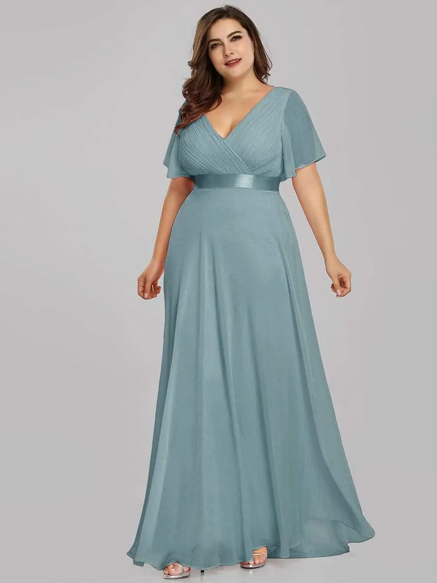 Plus Size Empire Waist Evening Dress with Short Sleeves