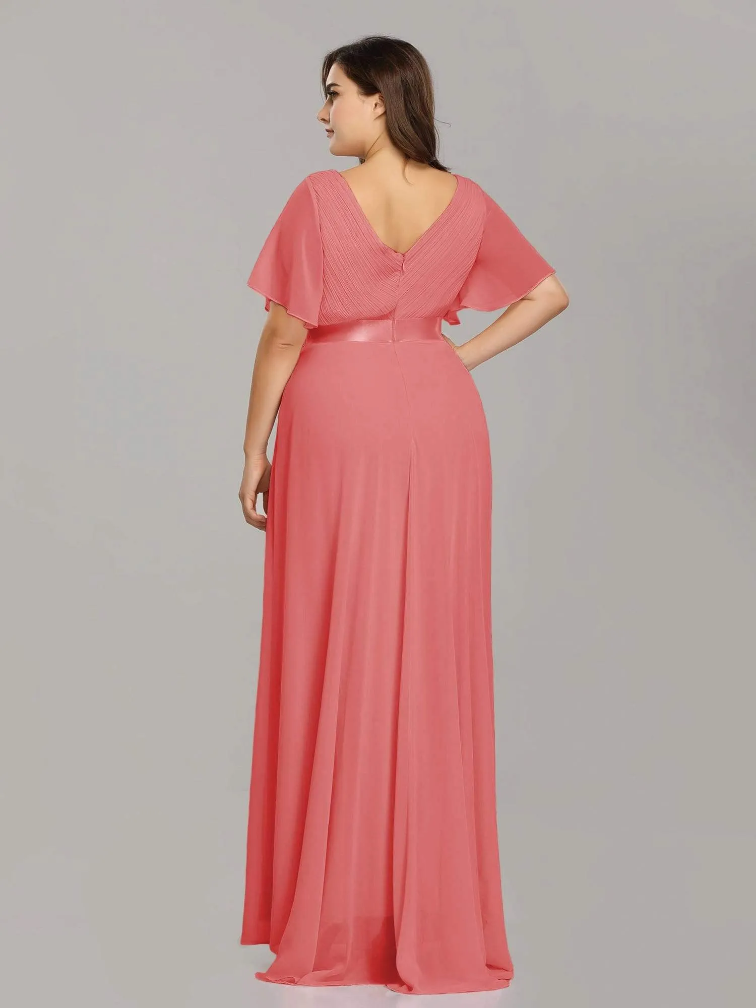 Plus Size Empire Waist Evening Dress with Short Sleeves