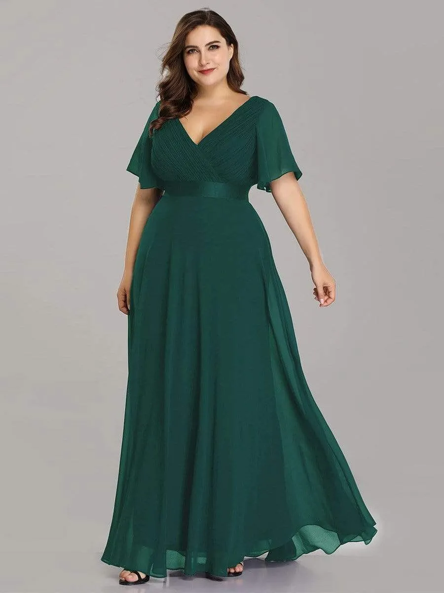 Plus Size Empire Waist Evening Dress with Short Sleeves