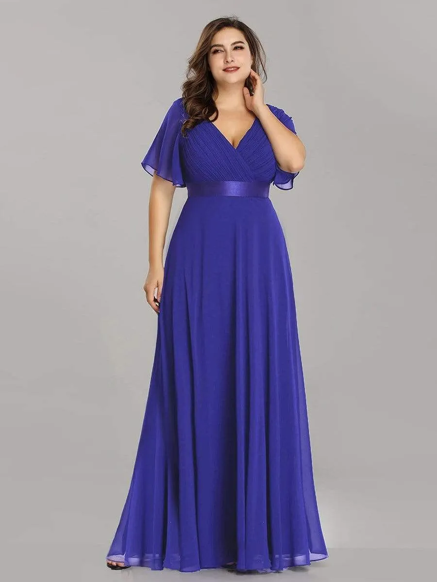 Plus Size Empire Waist Evening Dress with Short Sleeves