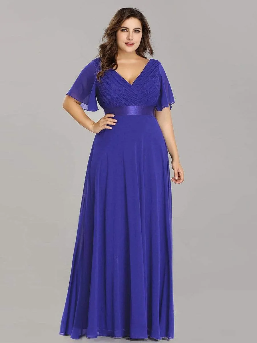 Plus Size Empire Waist Evening Dress with Short Sleeves