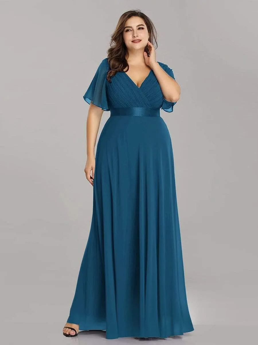 Plus Size Empire Waist Evening Dress with Short Sleeves