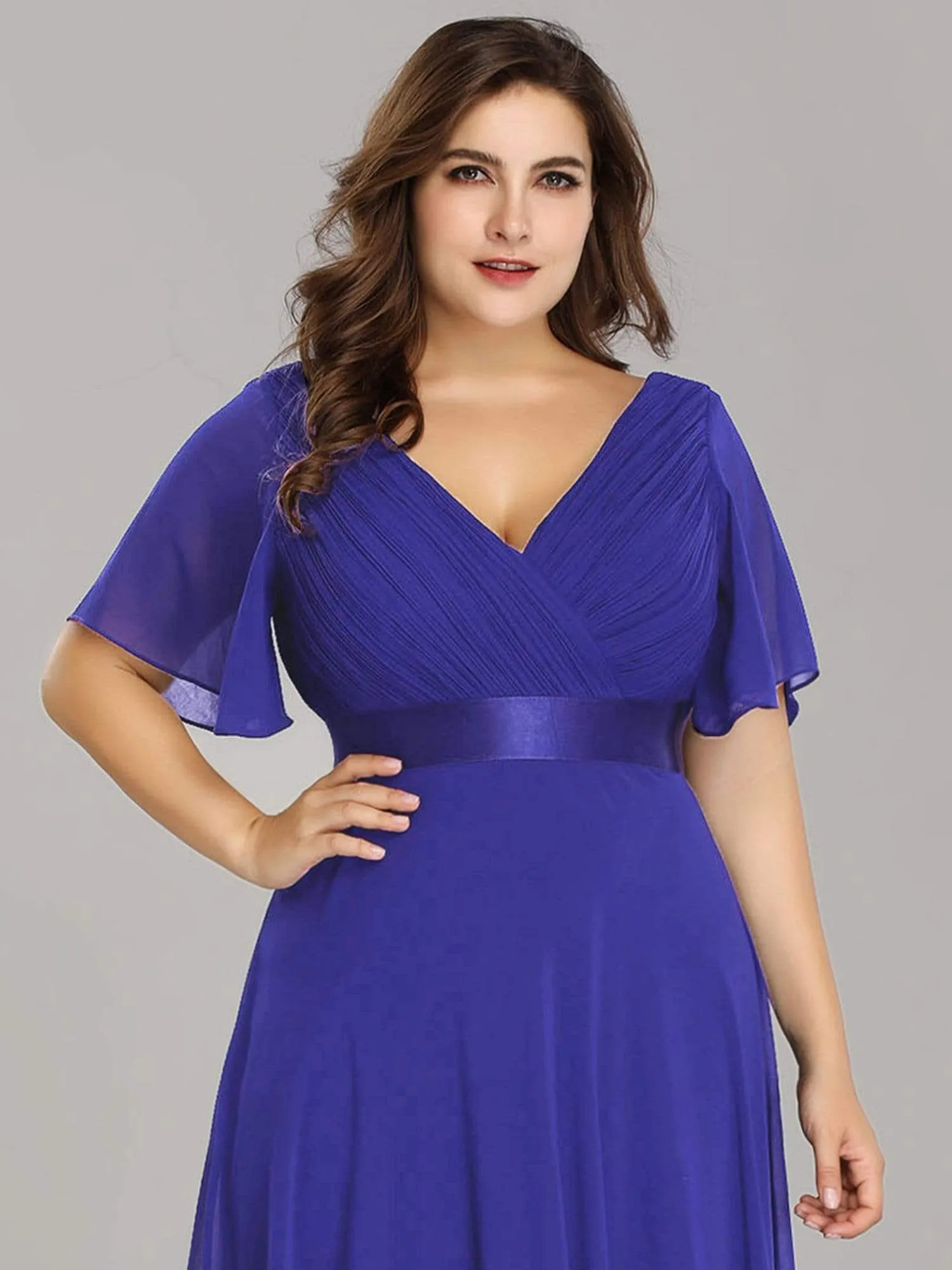 Plus Size Empire Waist Evening Dress with Short Sleeves