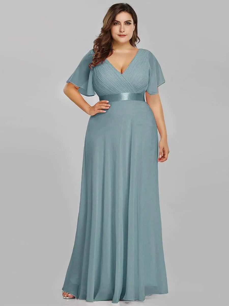 Plus Size Empire Waist Evening Dress with Short Sleeves