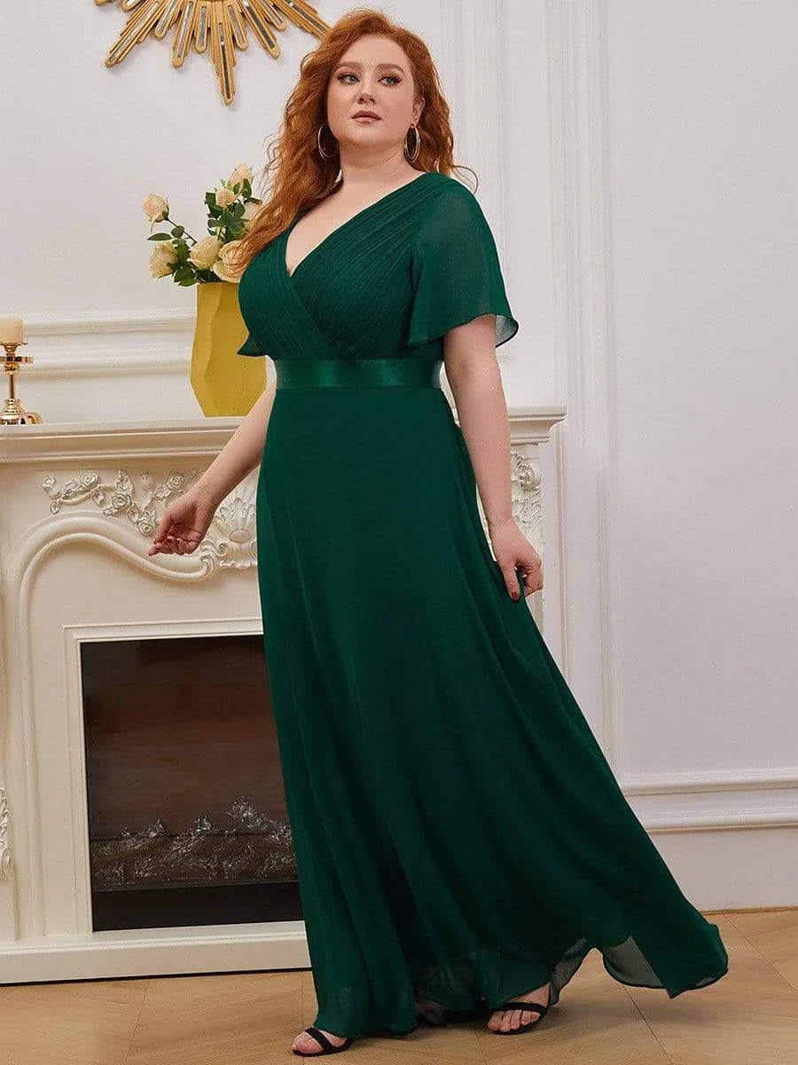 Plus Size Empire Waist Evening Dress with Short Sleeves