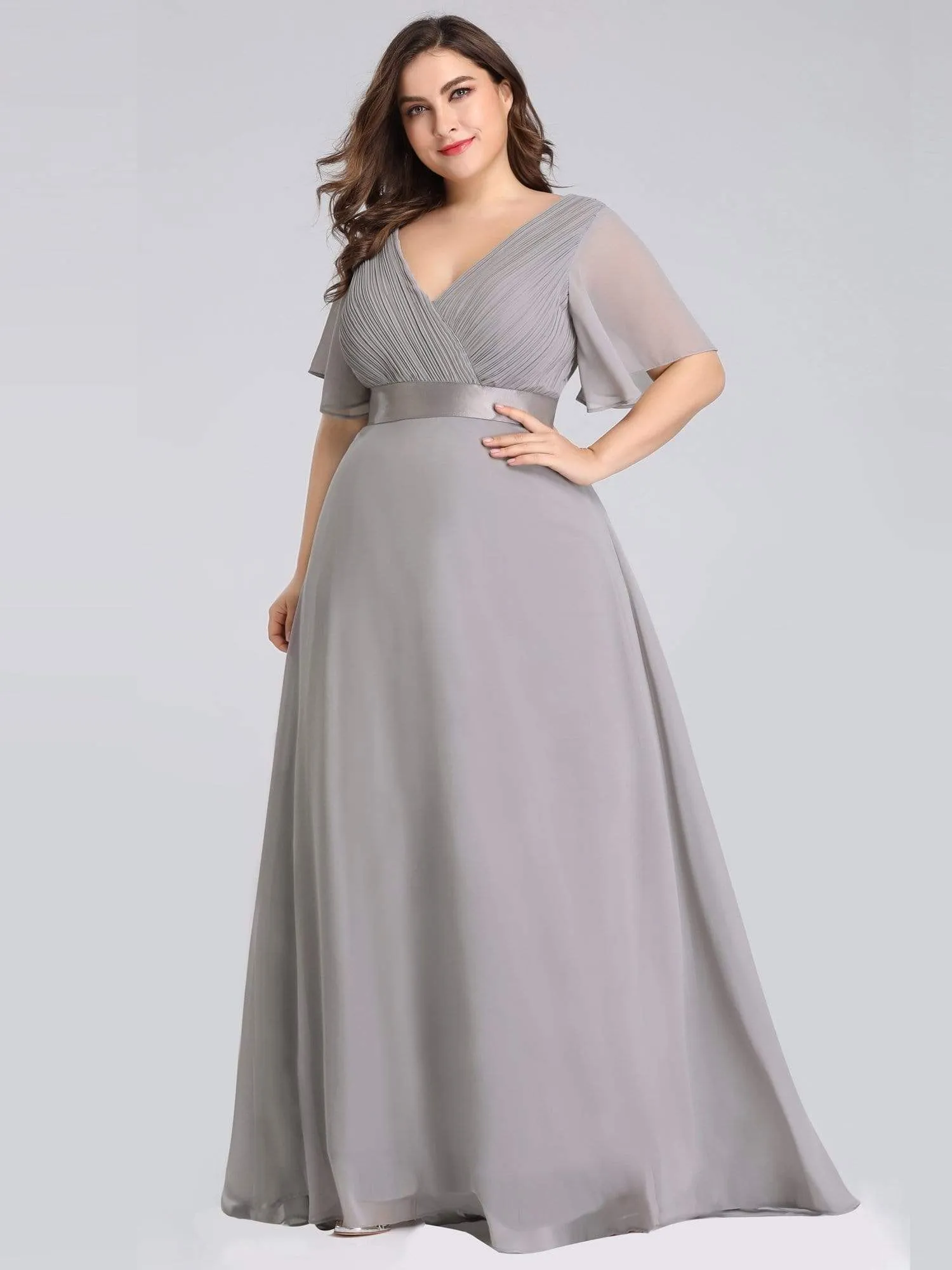 Plus Size Empire Waist Evening Dress with Short Sleeves