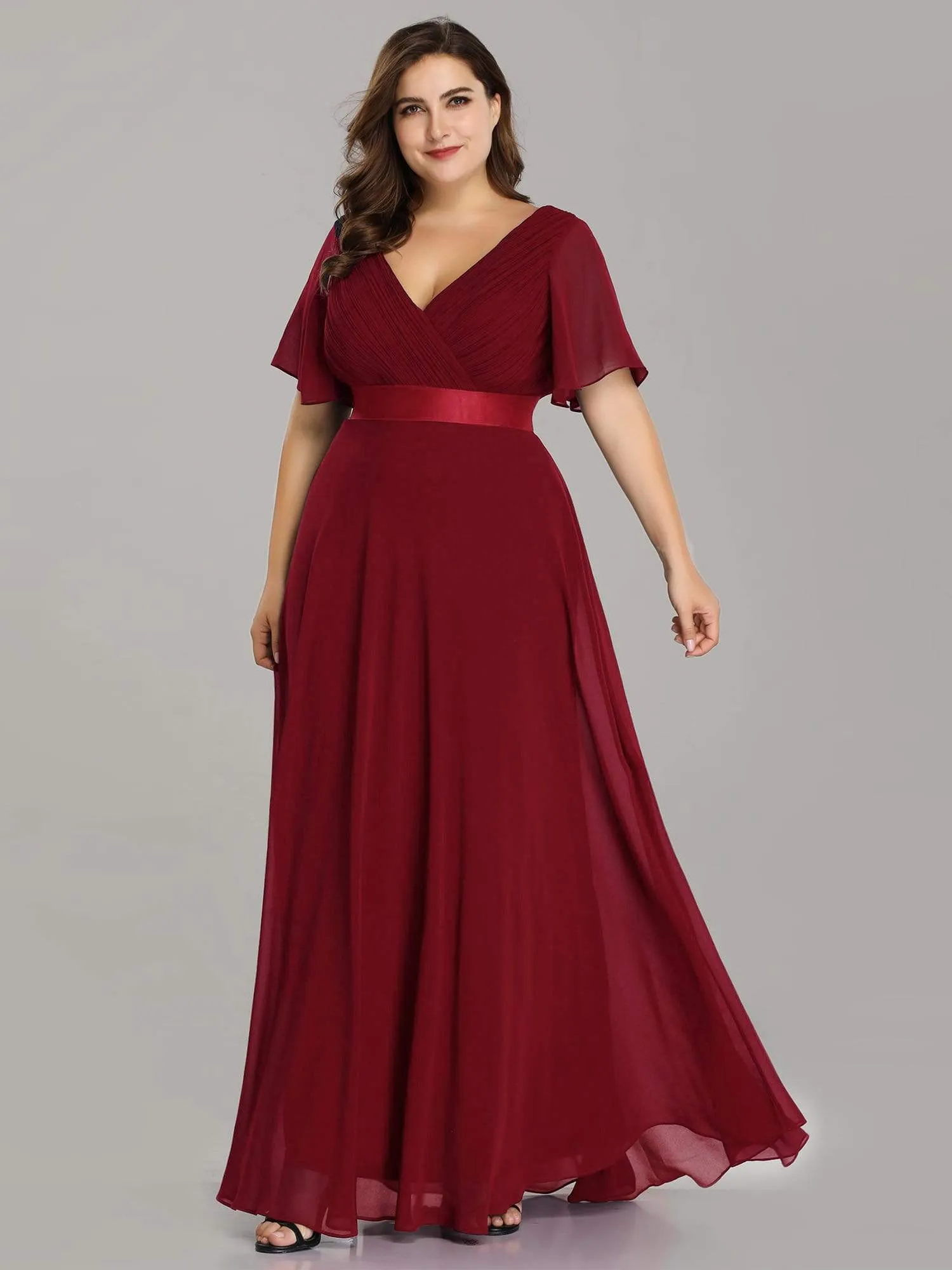 Plus Size Empire Waist Evening Dress with Short Sleeves