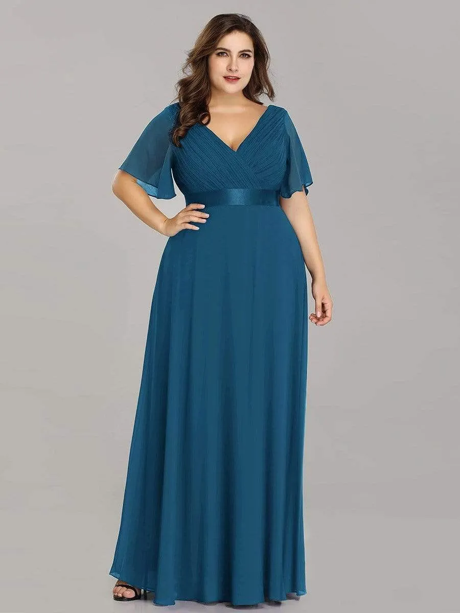 Plus Size Empire Waist Evening Dress with Short Sleeves