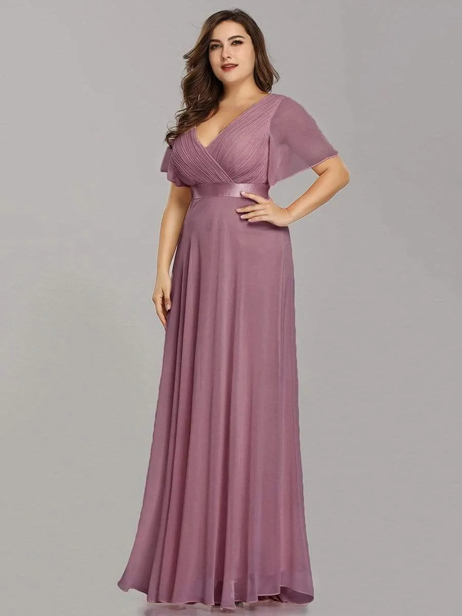 Plus Size Empire Waist Evening Dress with Short Sleeves