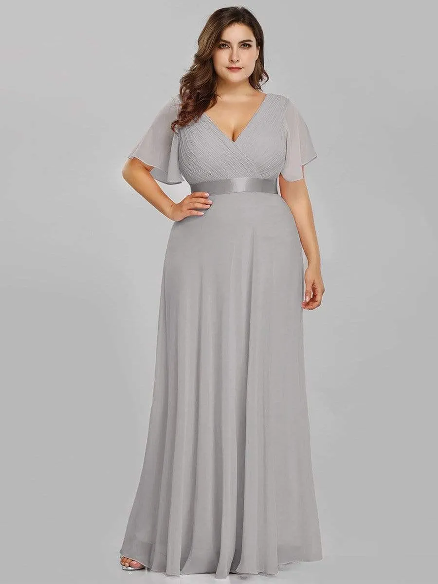Plus Size Empire Waist Evening Dress with Short Sleeves