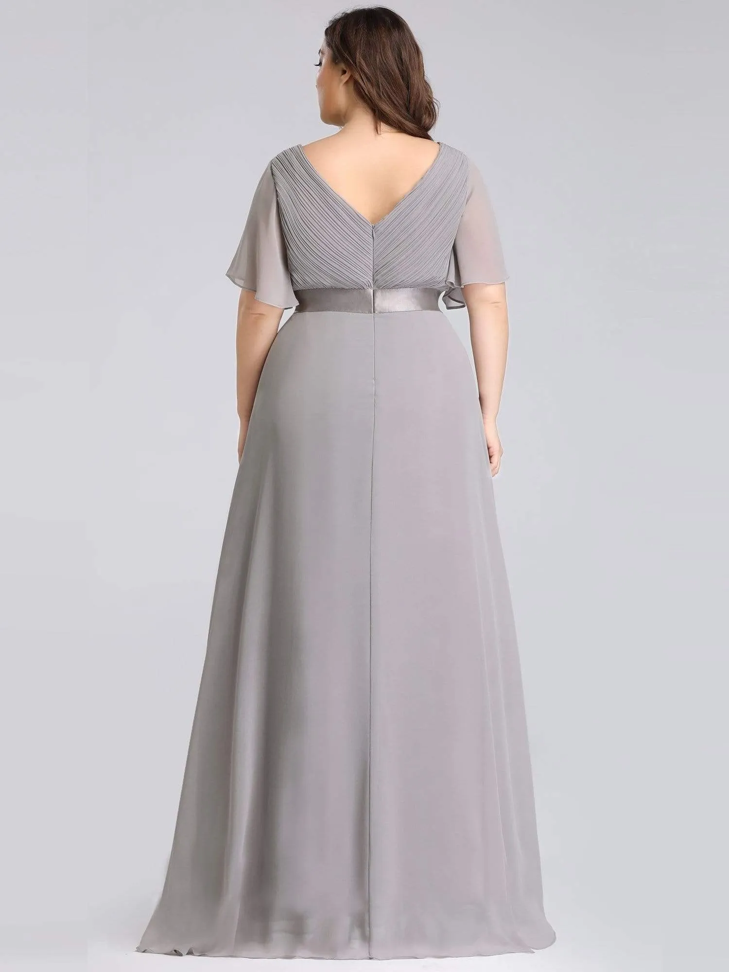 Plus Size Empire Waist Evening Dress with Short Sleeves
