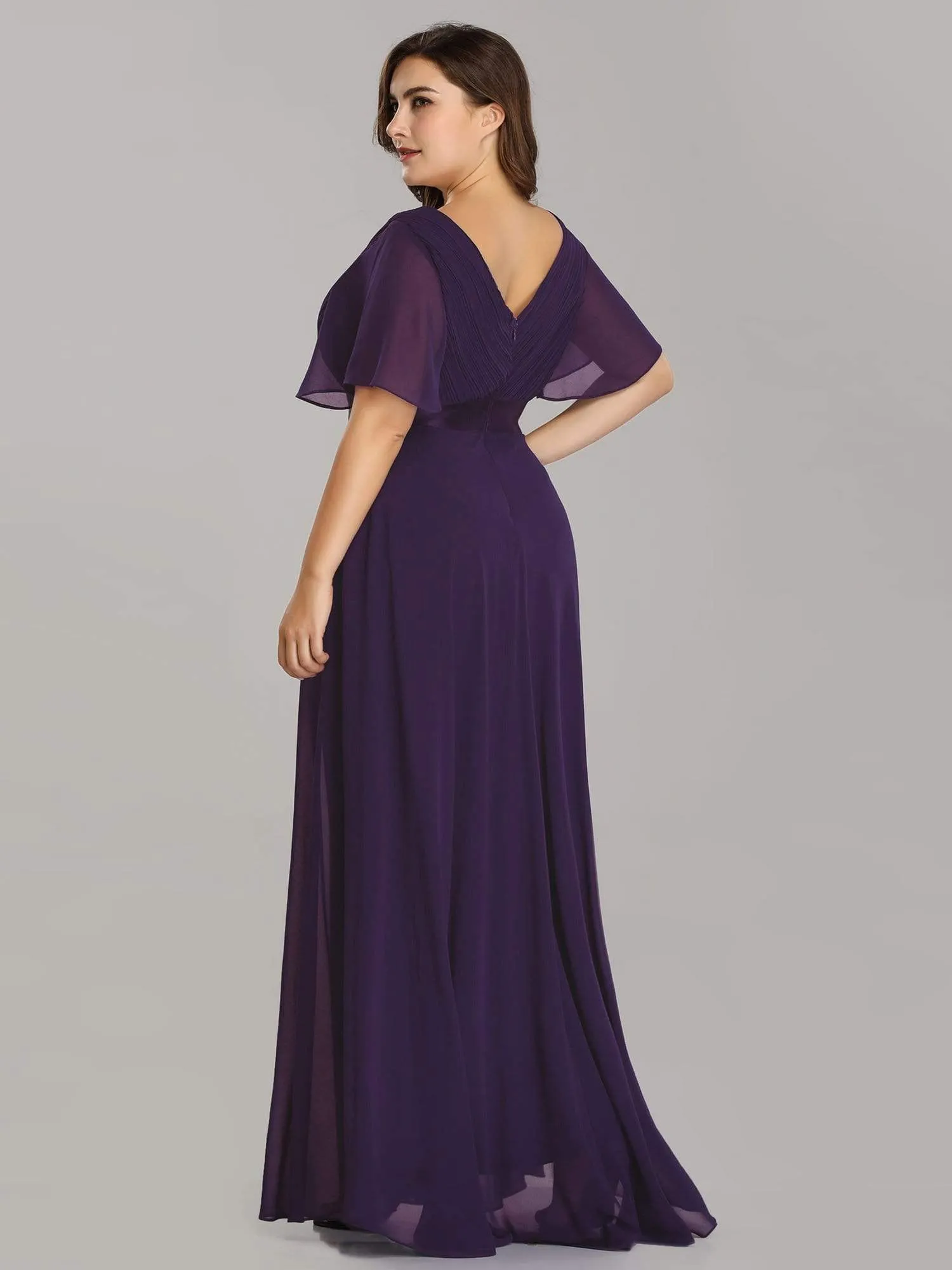 Plus Size Empire Waist Evening Dress with Short Sleeves