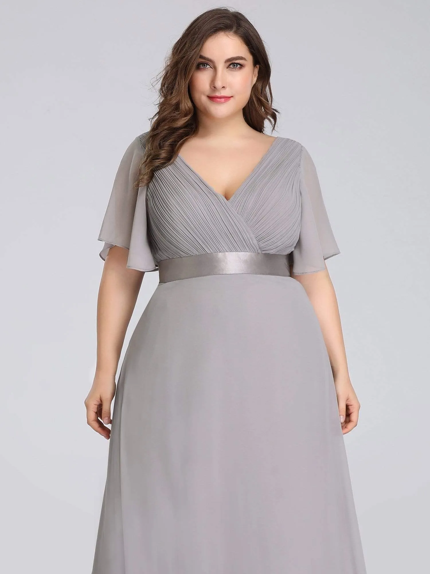 Plus Size Empire Waist Evening Dress with Short Sleeves