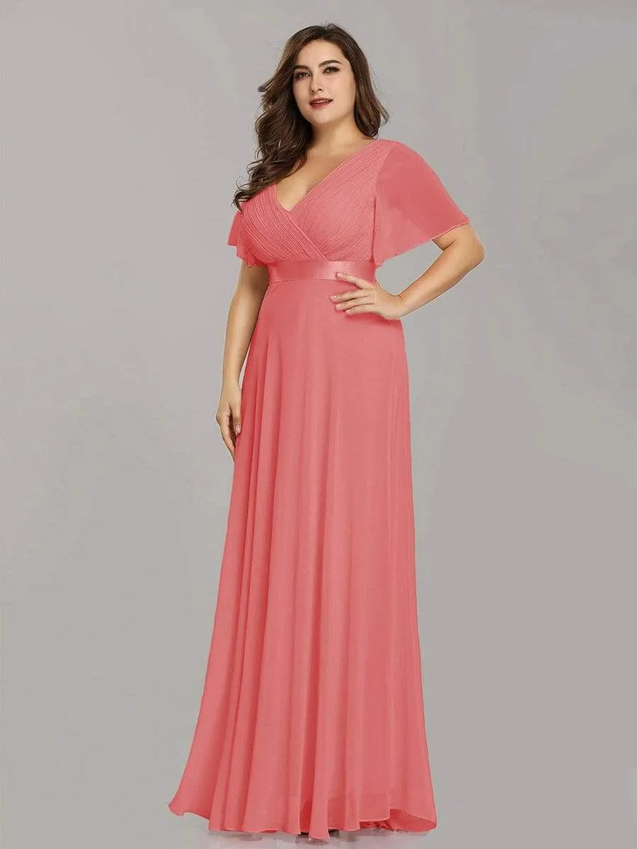 Plus Size Empire Waist Evening Dress with Short Sleeves