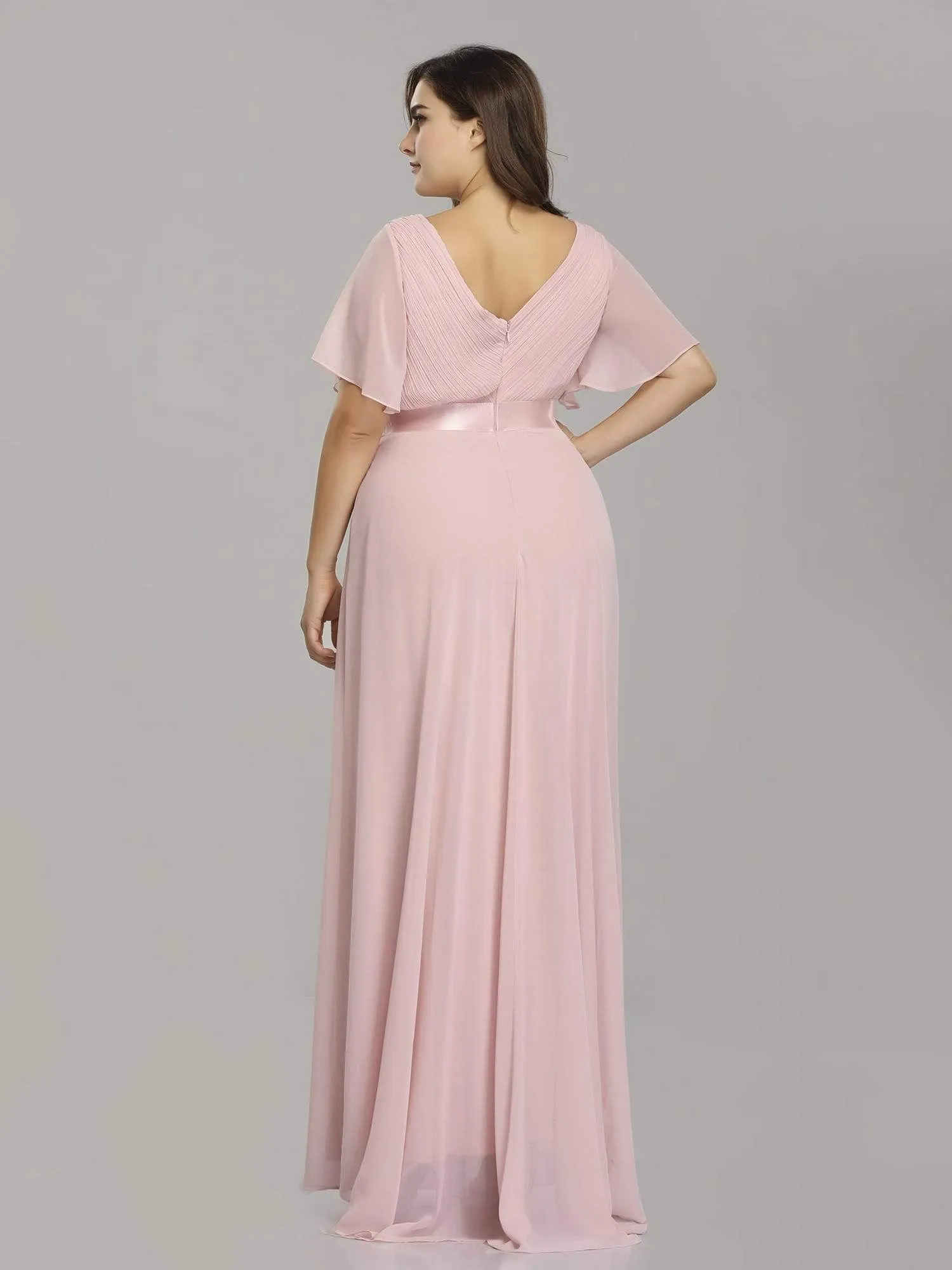 Plus Size Empire Waist Evening Dress with Short Sleeves