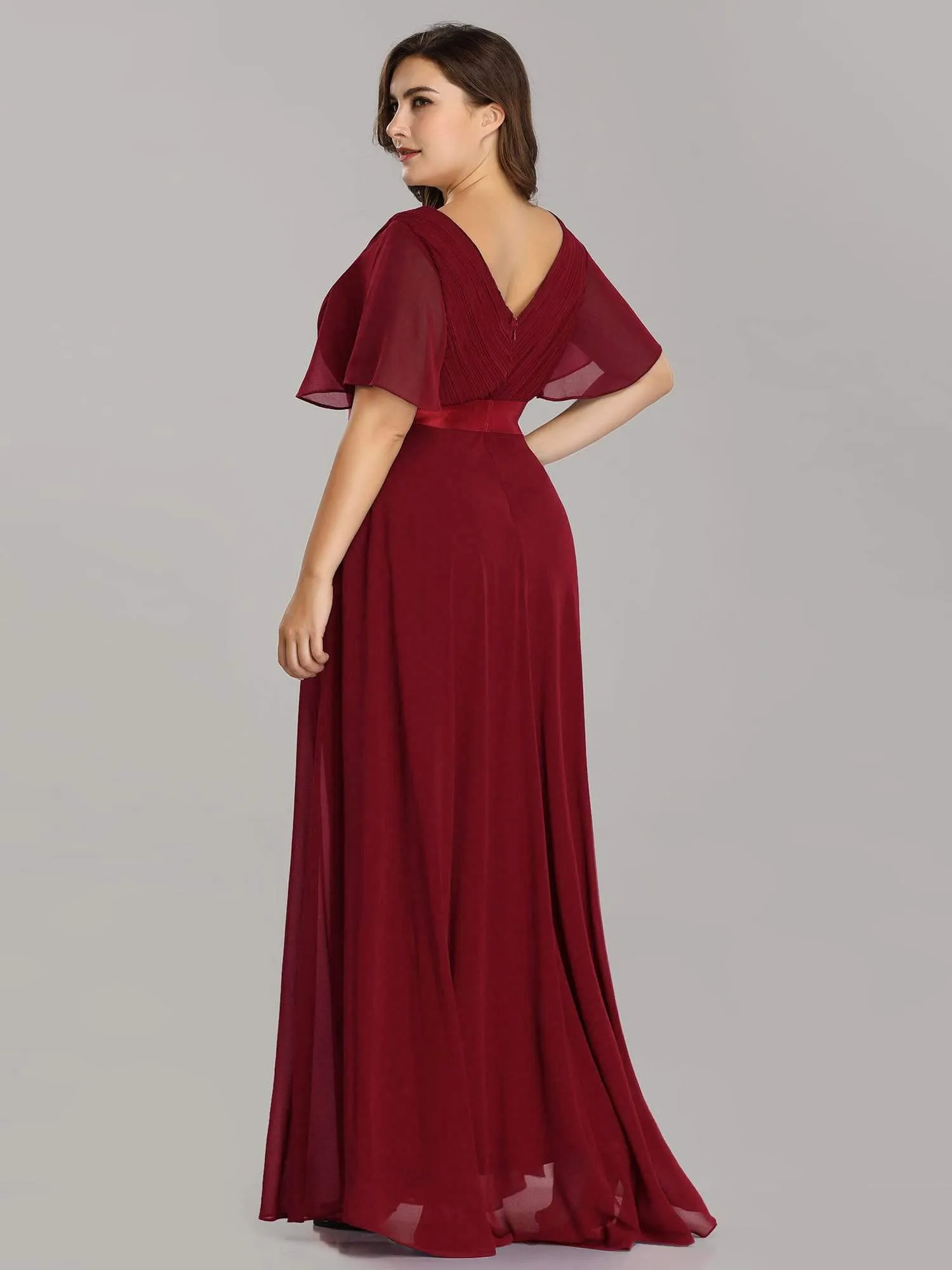 Plus Size Empire Waist Evening Dress with Short Sleeves