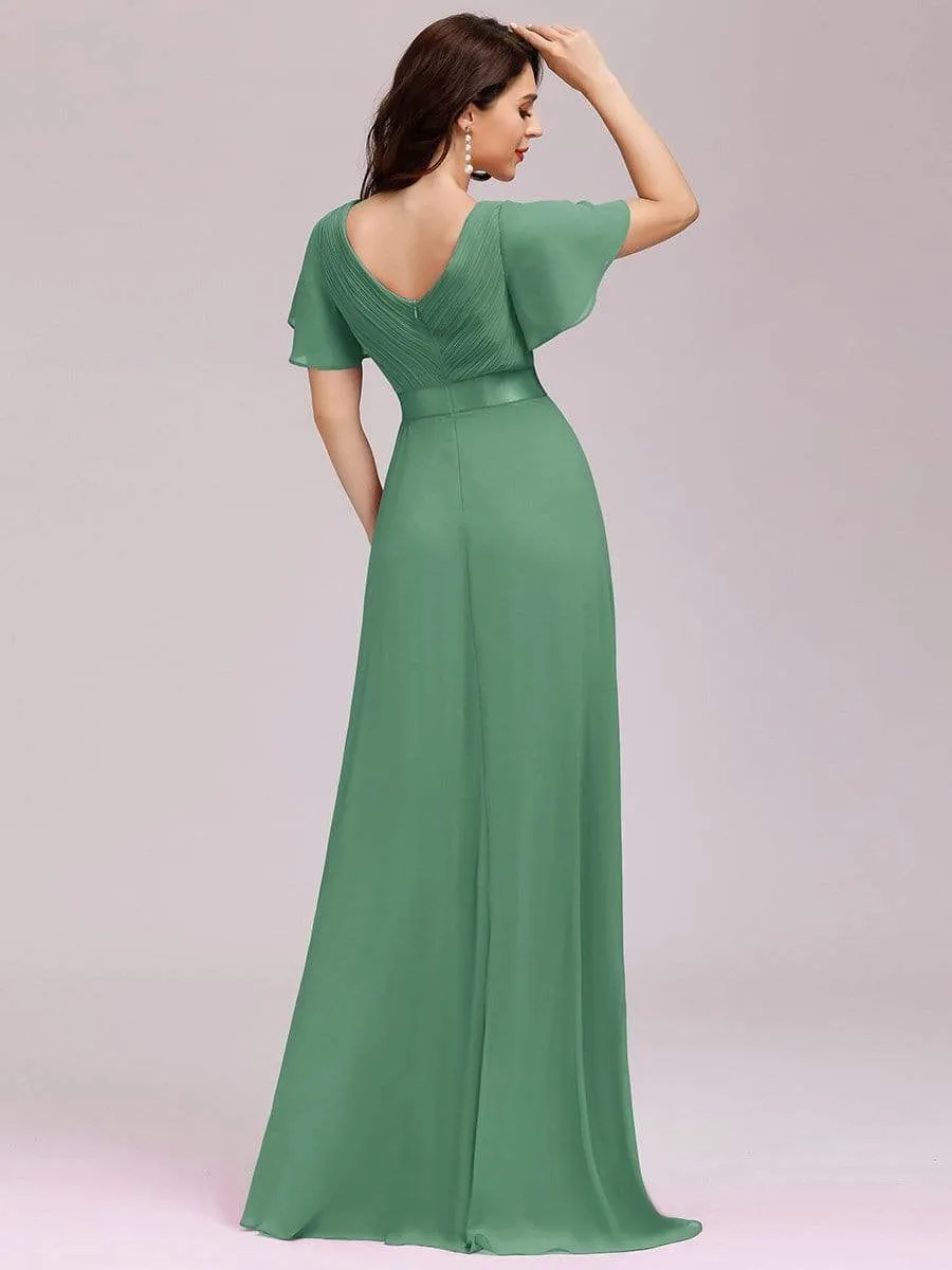 Plus Size Empire Waist Evening Dress with Short Sleeves