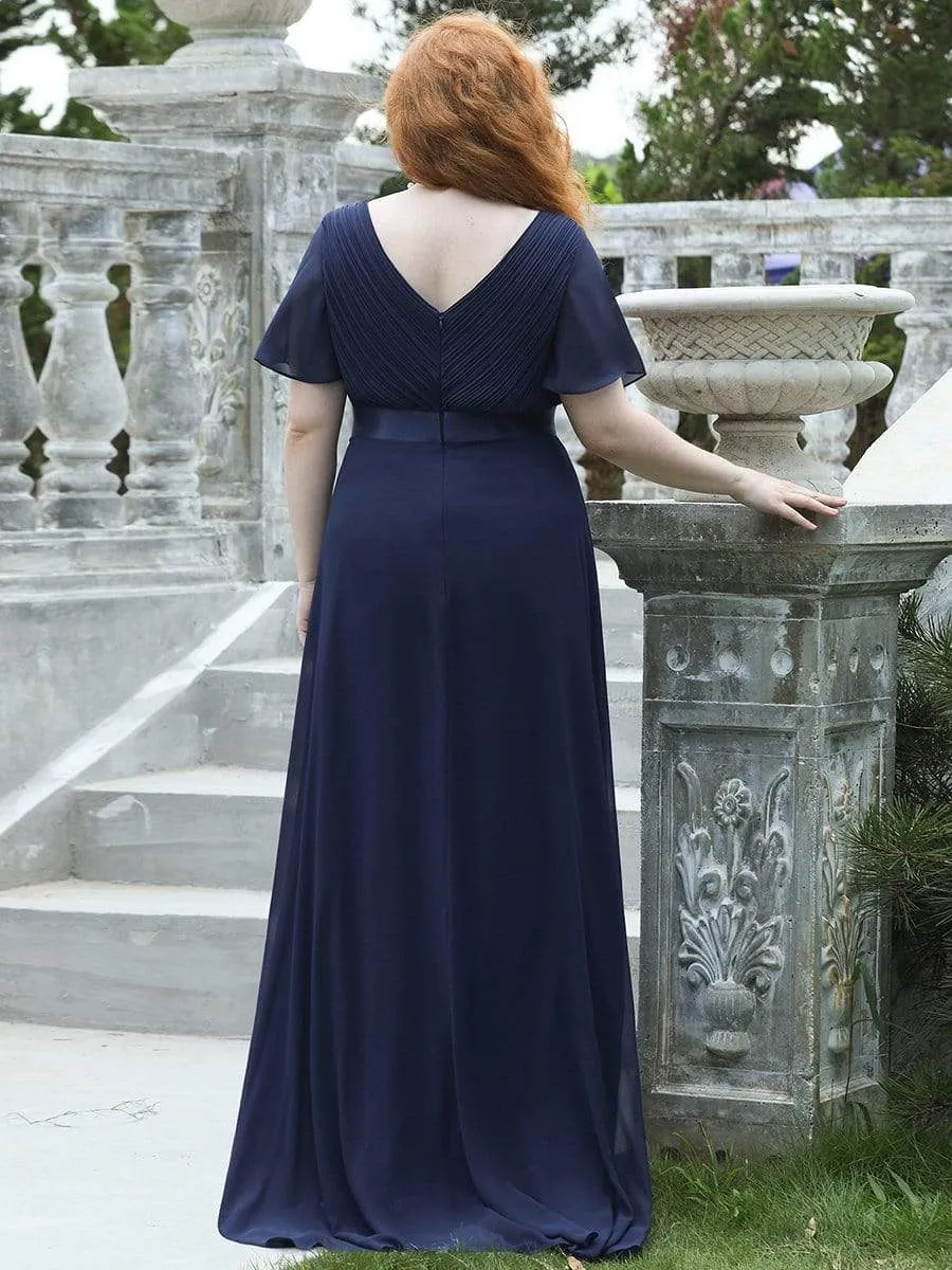 Plus Size Empire Waist Evening Dress with Short Sleeves