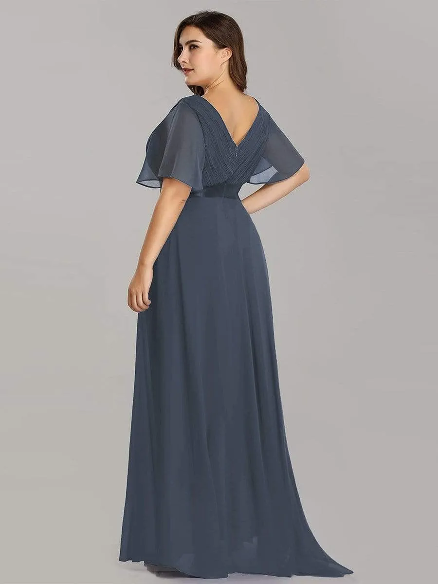 Plus Size Empire Waist Evening Dress with Short Sleeves
