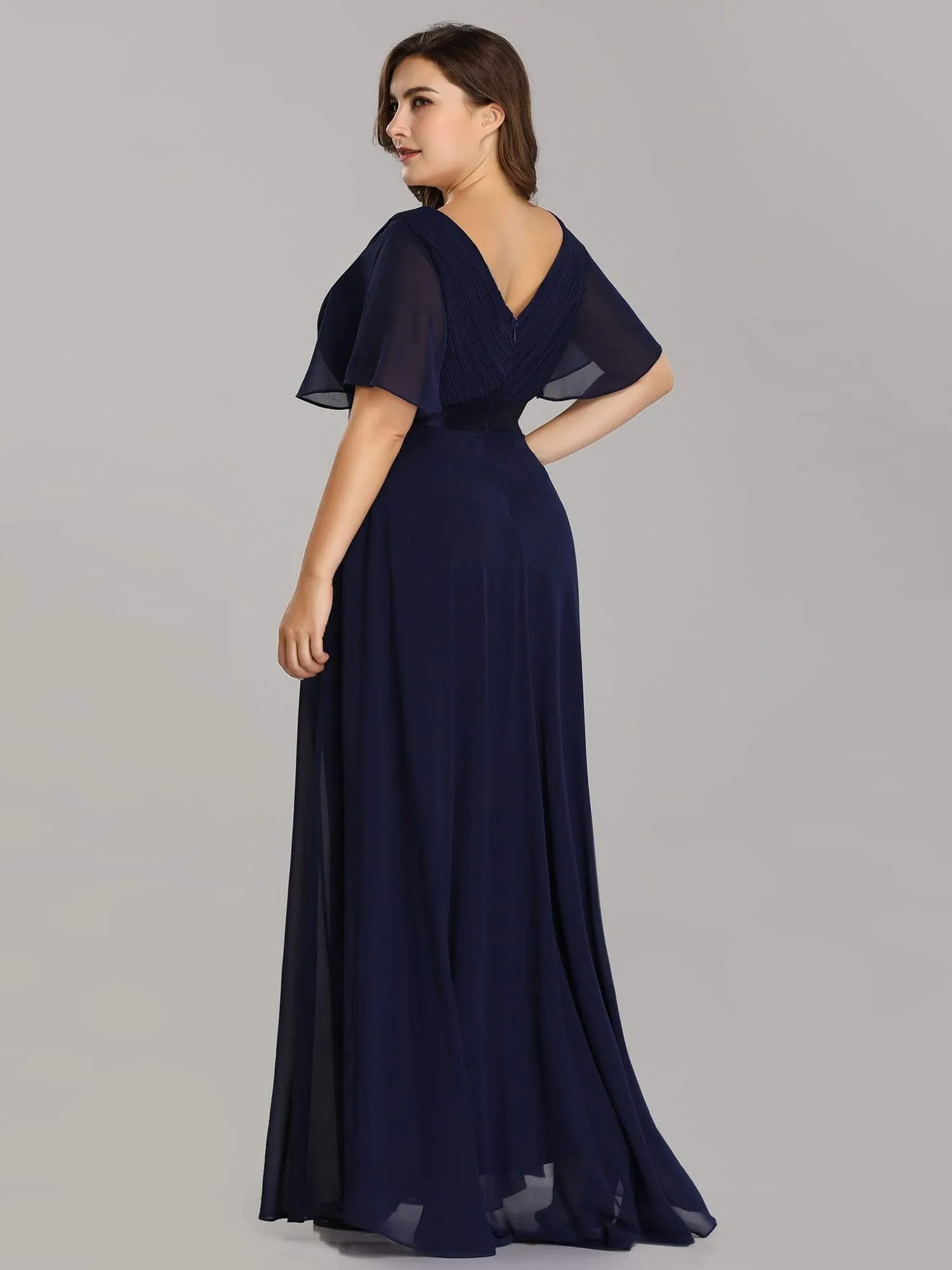 Plus Size Empire Waist Evening Dress with Short Sleeves