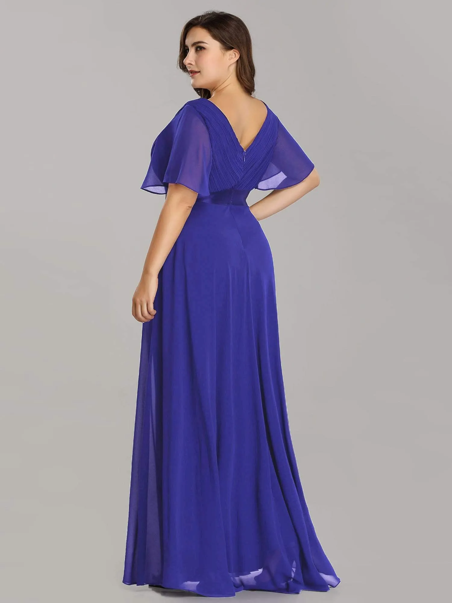 Plus Size Empire Waist Evening Dress with Short Sleeves