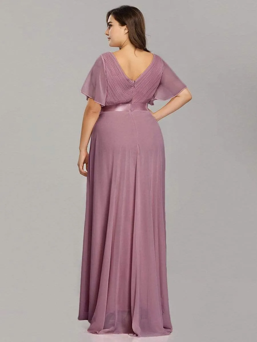 Plus Size Empire Waist Evening Dress with Short Sleeves