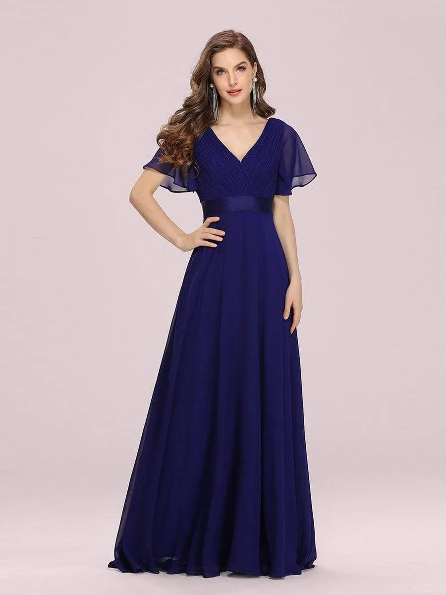 Plus Size Empire Waist Evening Dress with Short Sleeves