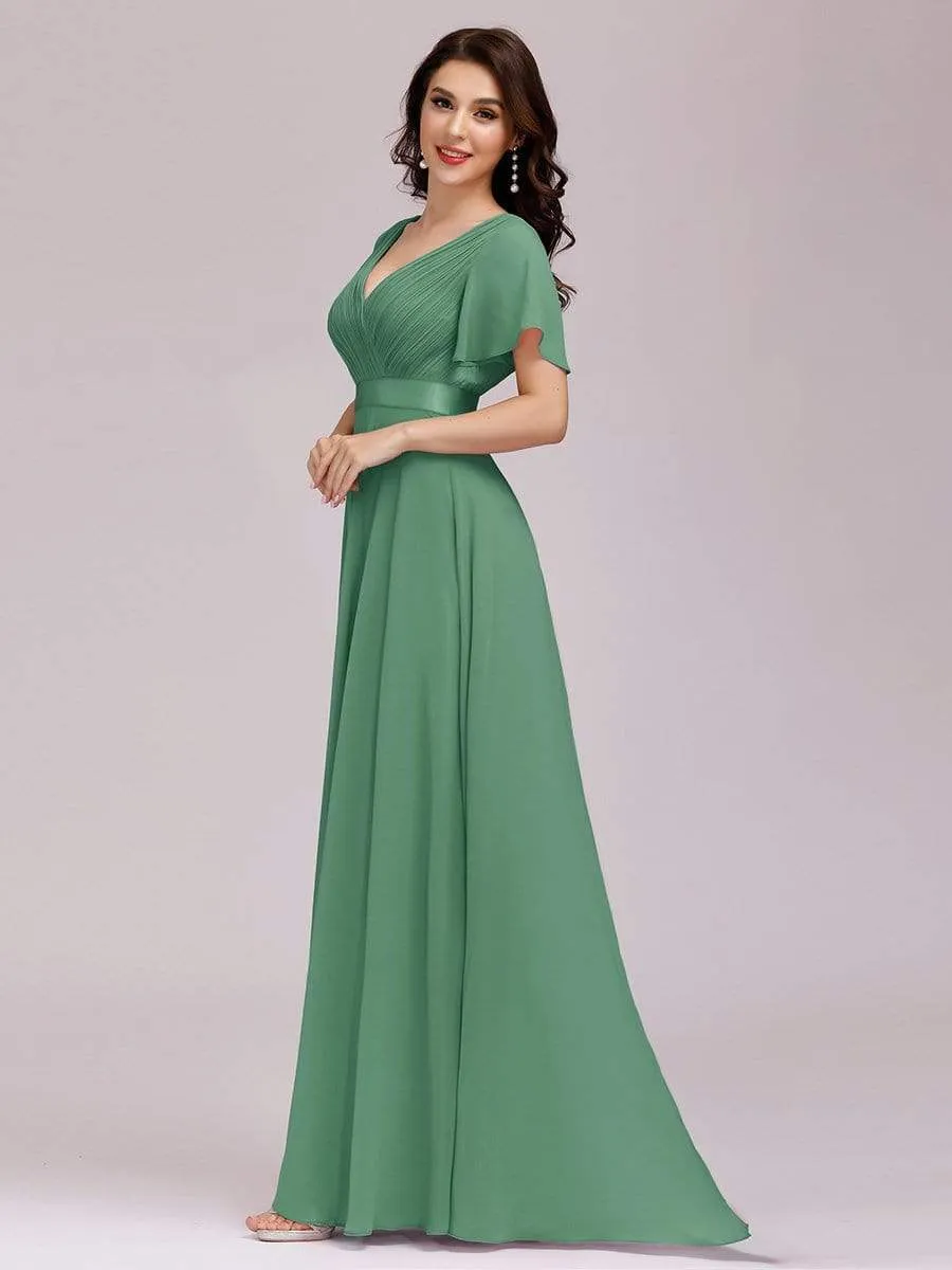 Plus Size Empire Waist Evening Dress with Short Sleeves