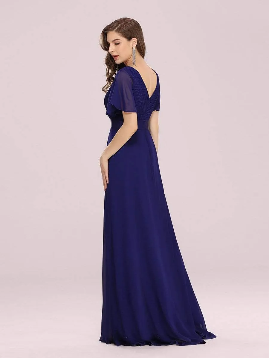 Plus Size Empire Waist Evening Dress with Short Sleeves