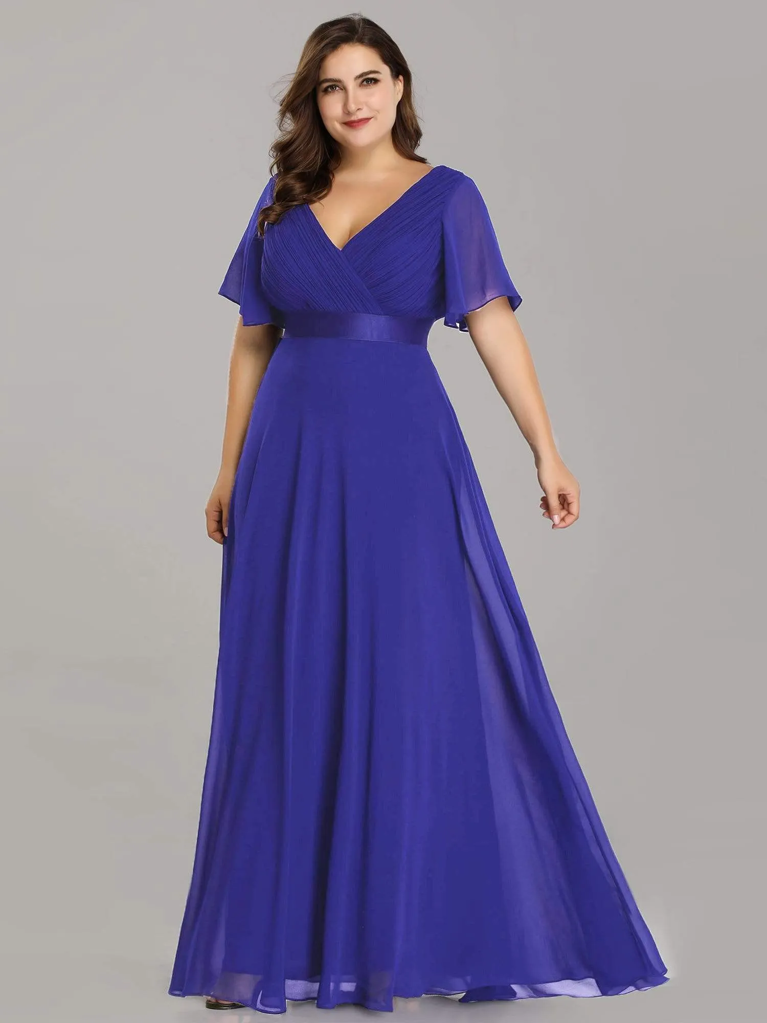 Plus Size Empire Waist Evening Dress with Short Sleeves