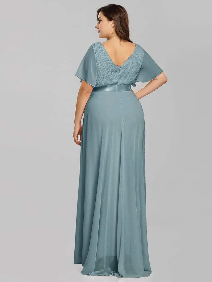 Plus Size Empire Waist Evening Dress with Short Sleeves
