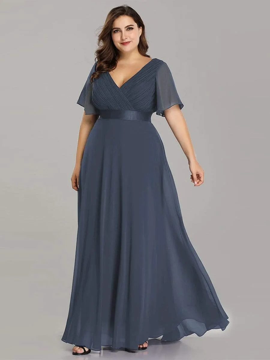 Plus Size Empire Waist Evening Dress with Short Sleeves