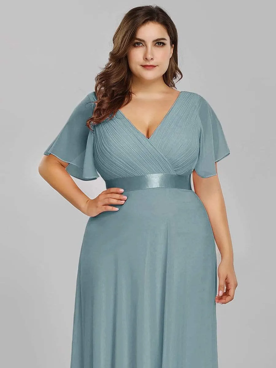 Plus Size Empire Waist Evening Dress with Short Sleeves