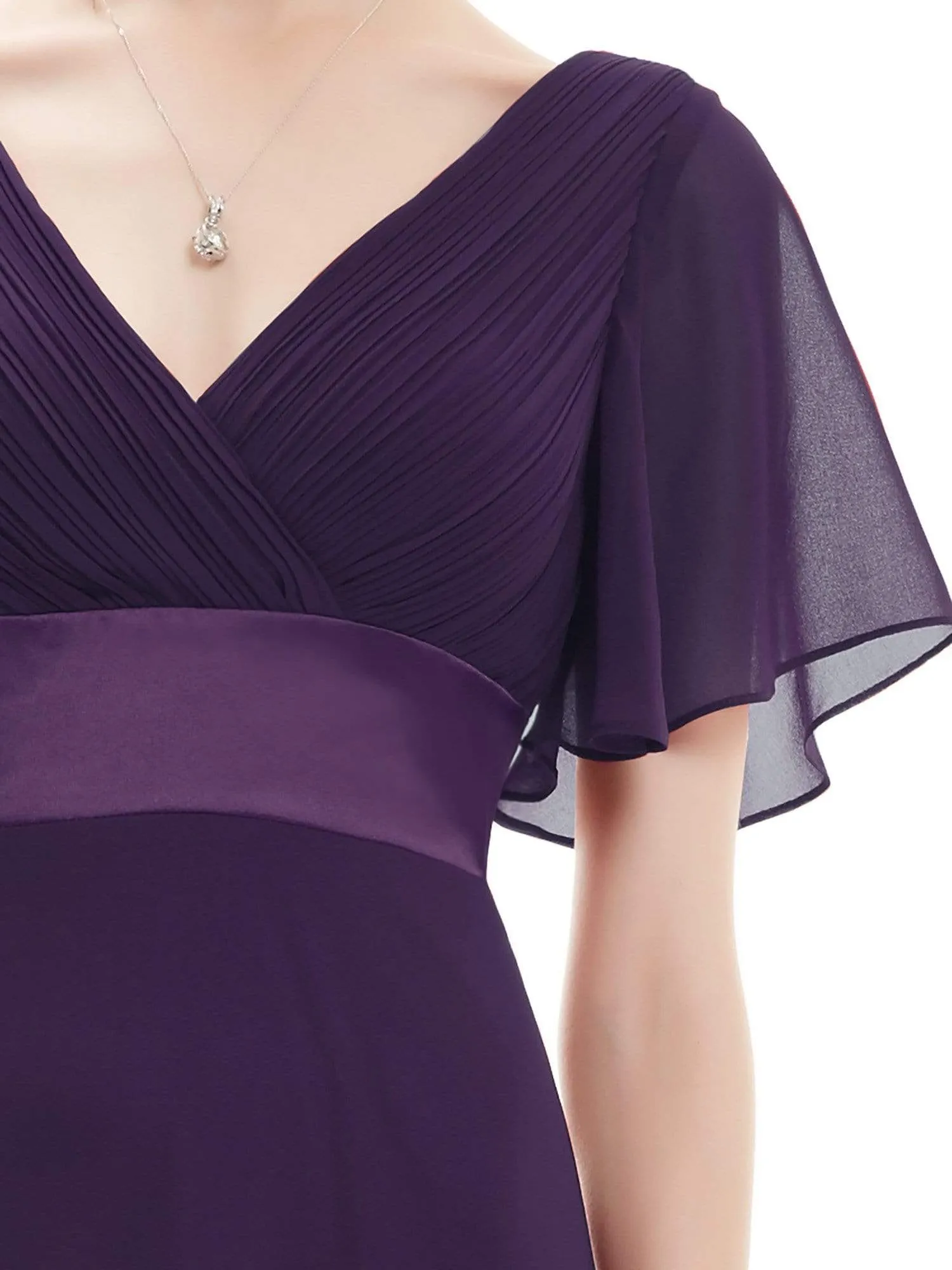 Plus Size Empire Waist Evening Dress with Short Sleeves
