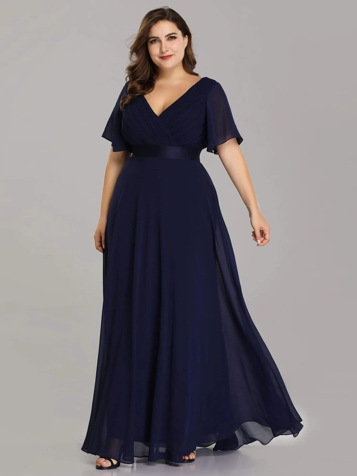 Plus Size Empire Waist Evening Dress with Short Sleeves