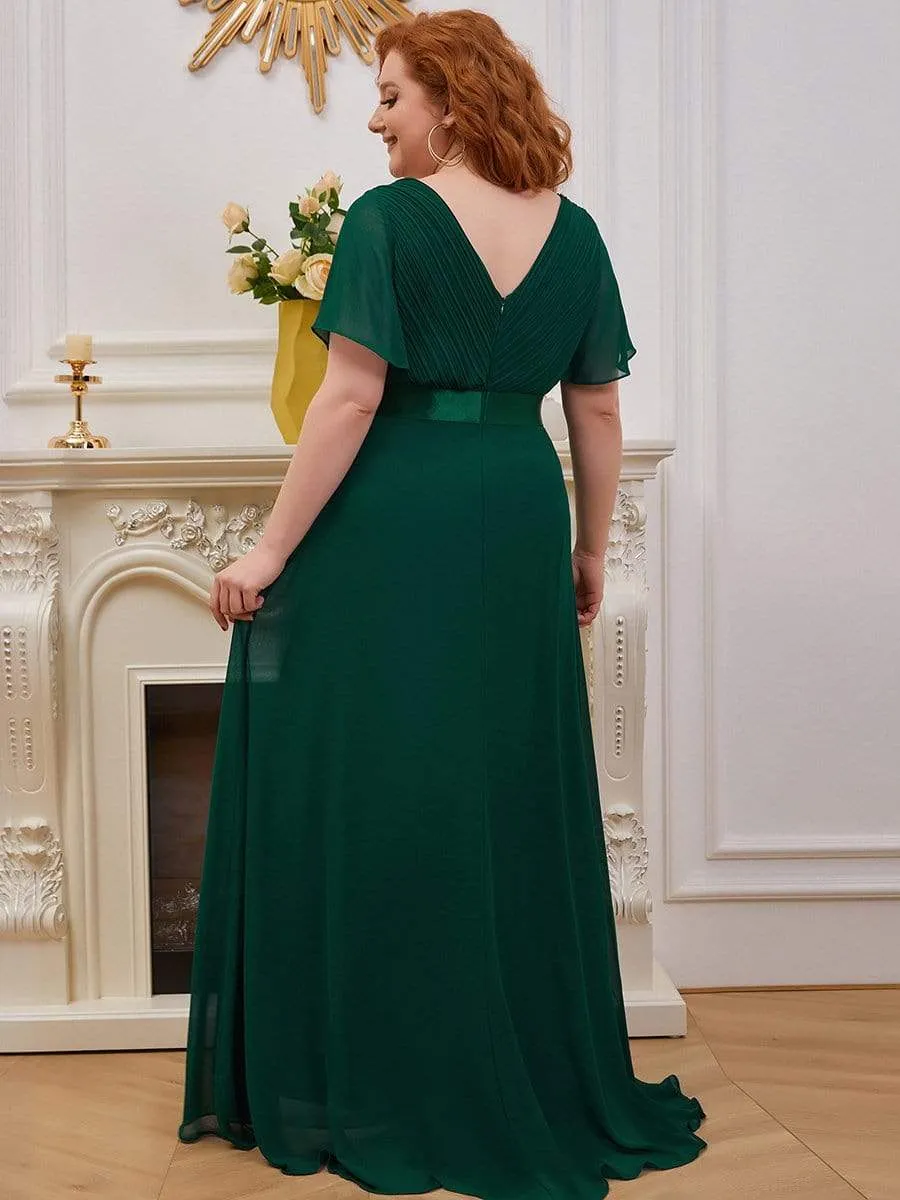 Plus Size Empire Waist Evening Dress with Short Sleeves
