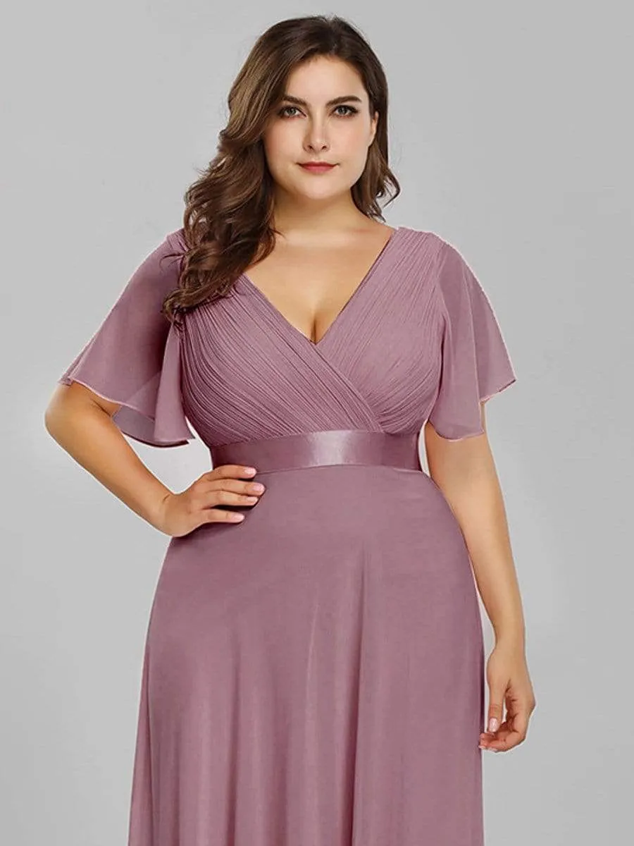 Plus Size Empire Waist Evening Dress with Short Sleeves