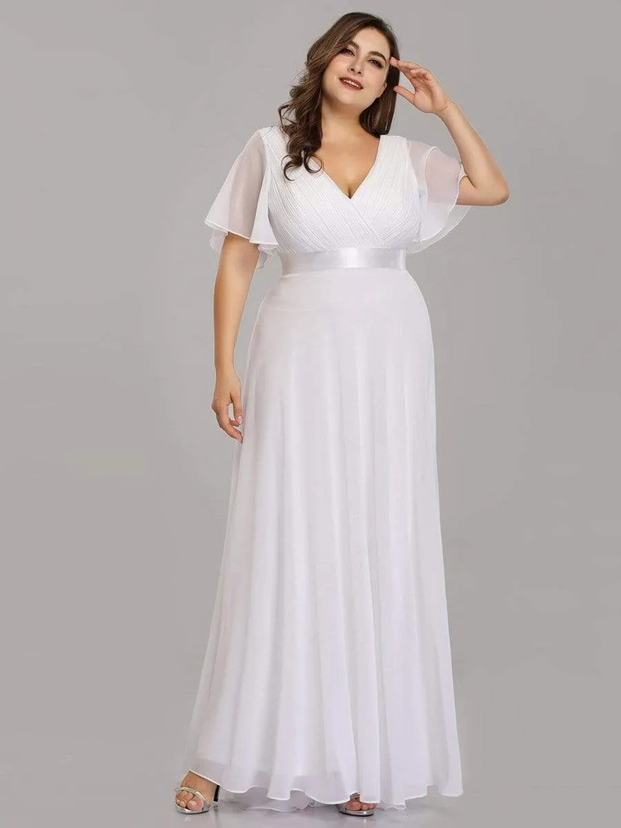 Plus Size Empire Waist Evening Dress with Short Sleeves
