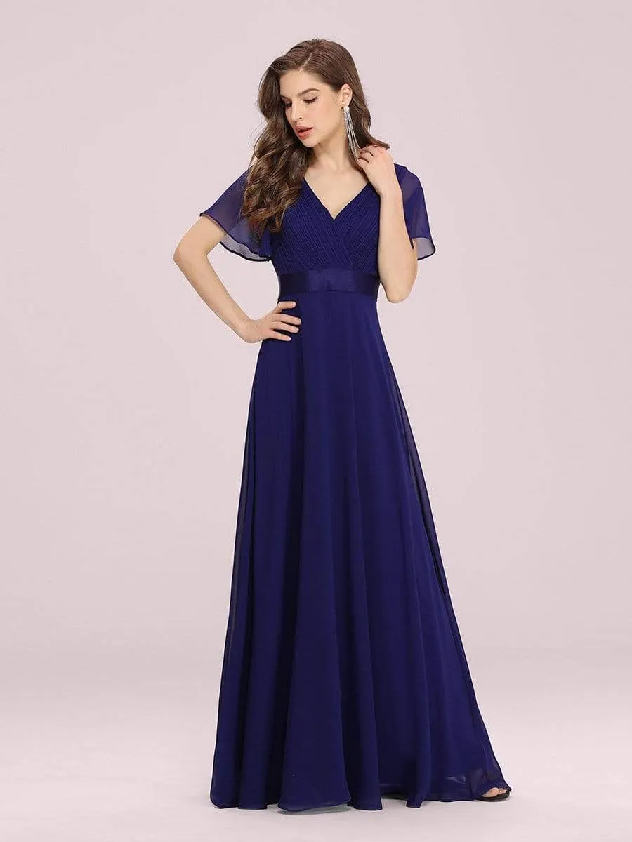 Plus Size Empire Waist Evening Dress with Short Sleeves