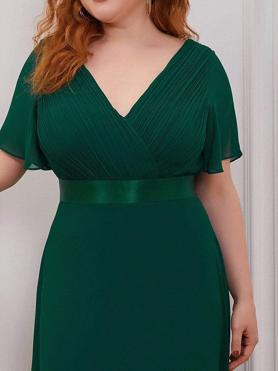 Plus Size Empire Waist Evening Dress with Short Sleeves