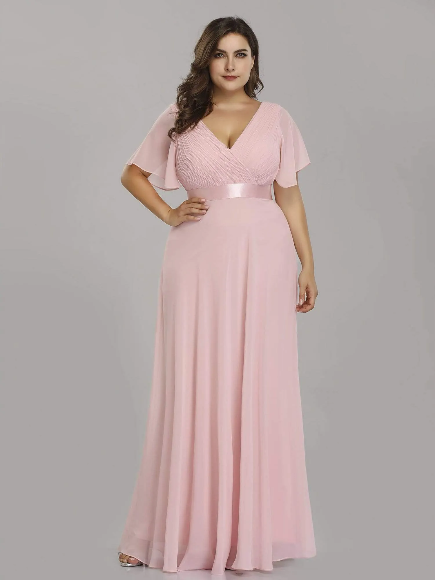 Plus Size Empire Waist Evening Dress with Short Sleeves