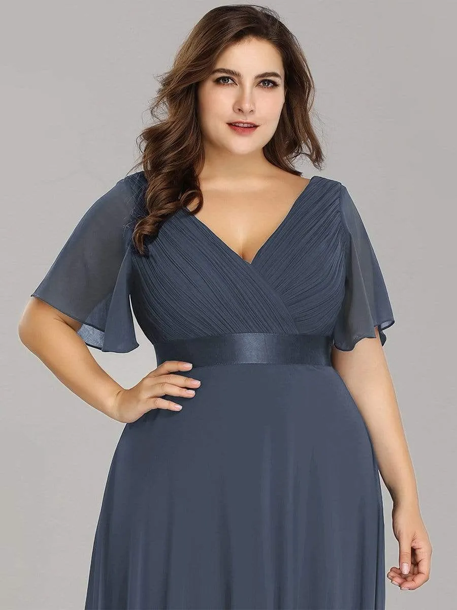 Plus Size Empire Waist Evening Dress with Short Sleeves