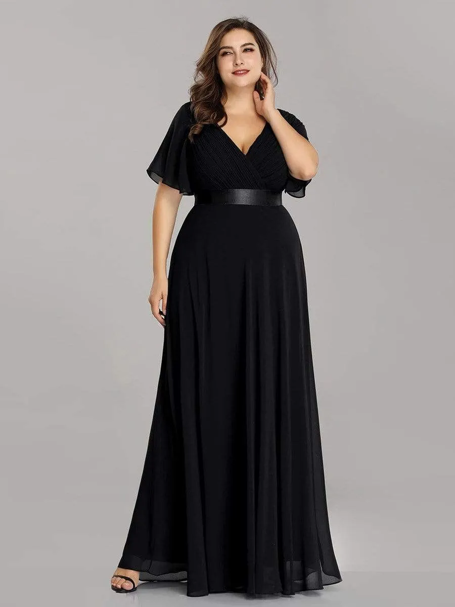Plus Size Empire Waist Evening Dress with Short Sleeves